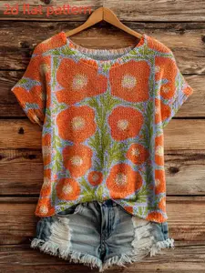 Women's Summer Fashion Sleeveless Round Neck Top, Floral Pattern Digital Print, Casual Knitwear, Trendy Ladies' Clothing