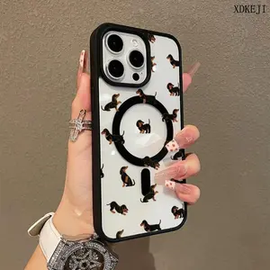 Creative Minimalist Dachshund Pattern Premium Magnetic Phone Cases for iPhone 17 Air 16 15 14 Pro Max 13 12 11 Plus Smartphone Shockproof Protection Acrylic Cover Cellphone Protective magsafe magnetic case Resistance Casing