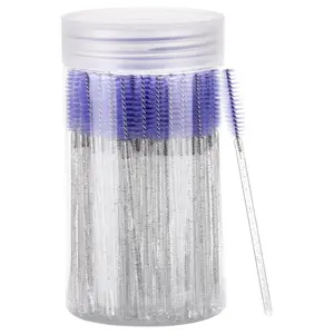100 Pcs Disposable Mascara Wands, Lash Brushes with Container, Crystal Eyebrow Spoolies Brush for Eyelash Extensions (Purple)