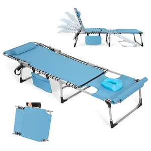 Outdoor Adjustable Textilene Lounge Chair Folding Tanning Chair with Pillow