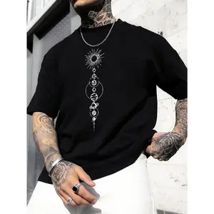 Planet Creative Print Men's Short Sleeve T-Shirt, Casual Round Neck Top, Versatile And Comfortable Tee, Spring& Summer Collection