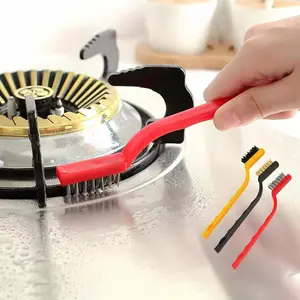 Kitchen Stove Cleaning Brush, 3pcs Brass, Stainless Steel and Nylon Brush Head Brushes for Range Hood Grease Grime, Heavy Duty Scraper for Gas Burners Cooktop Pot Pan, Household Cleaning Tool Cleaning Supplies