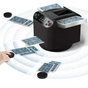 ​​2-in-1 Automatic Card Shuffler & Dealer for up to 12 Players with 4 Remotes, 360° Rotating, Ultra Quiet & Jam-Proof, 5200mAh Battery with LCD Screen for Poker Nights​​(Black)
