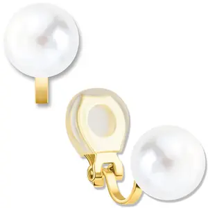 Big Simulated Pearl Clip On Earrings for Women - Oversized Classic Faux Round Large Clip Ons, Hypoallergenic and Safe for Sensitive Ears