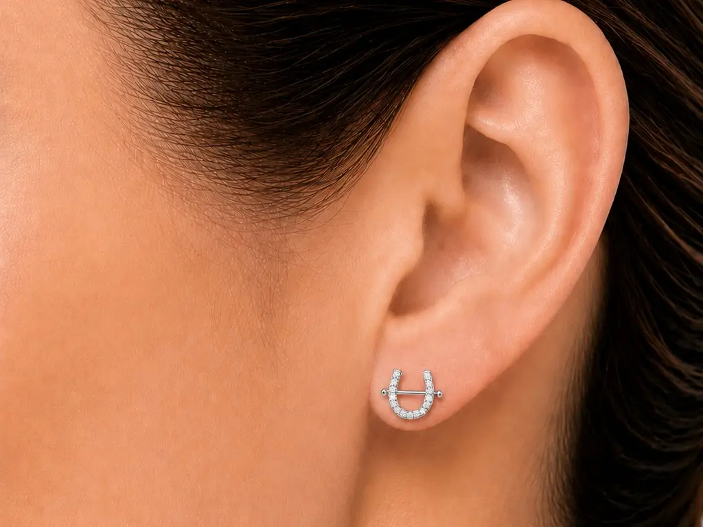 925 Sterling Silver Horseshoe Stud Earrings (1 Pair)