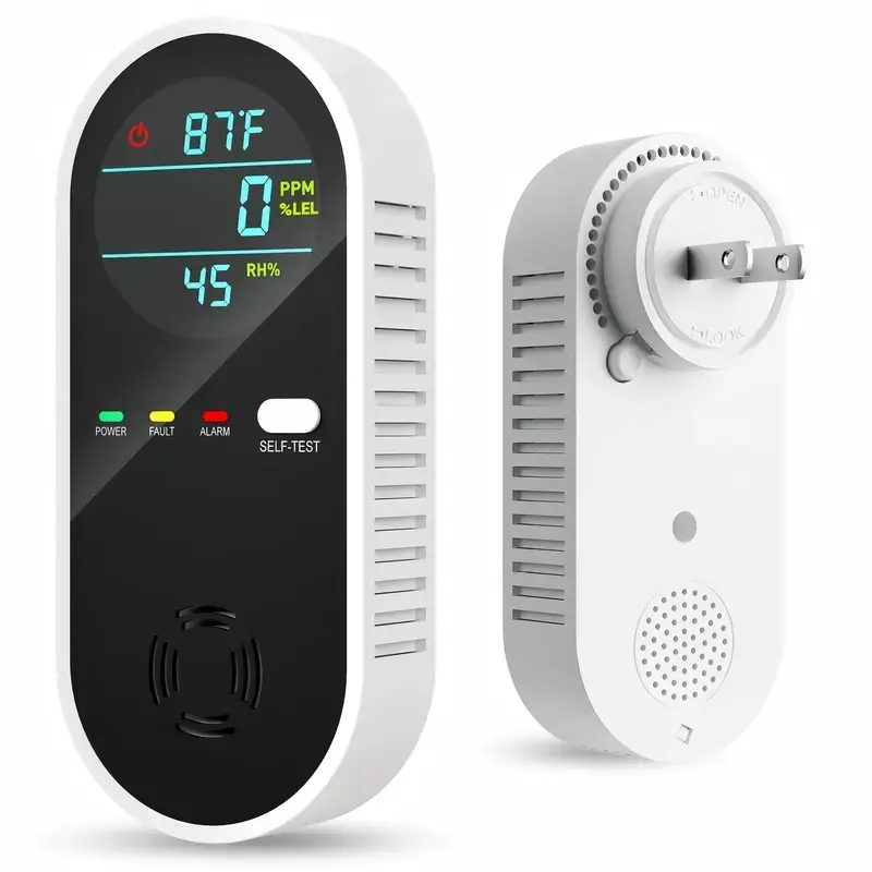 4-in-1 Temperature and humidity sensor with dual sensors; safety alarm featuring a clear display, audible alerts, and visual indicators; suitable for homes, kitchens, apartments, and RVs