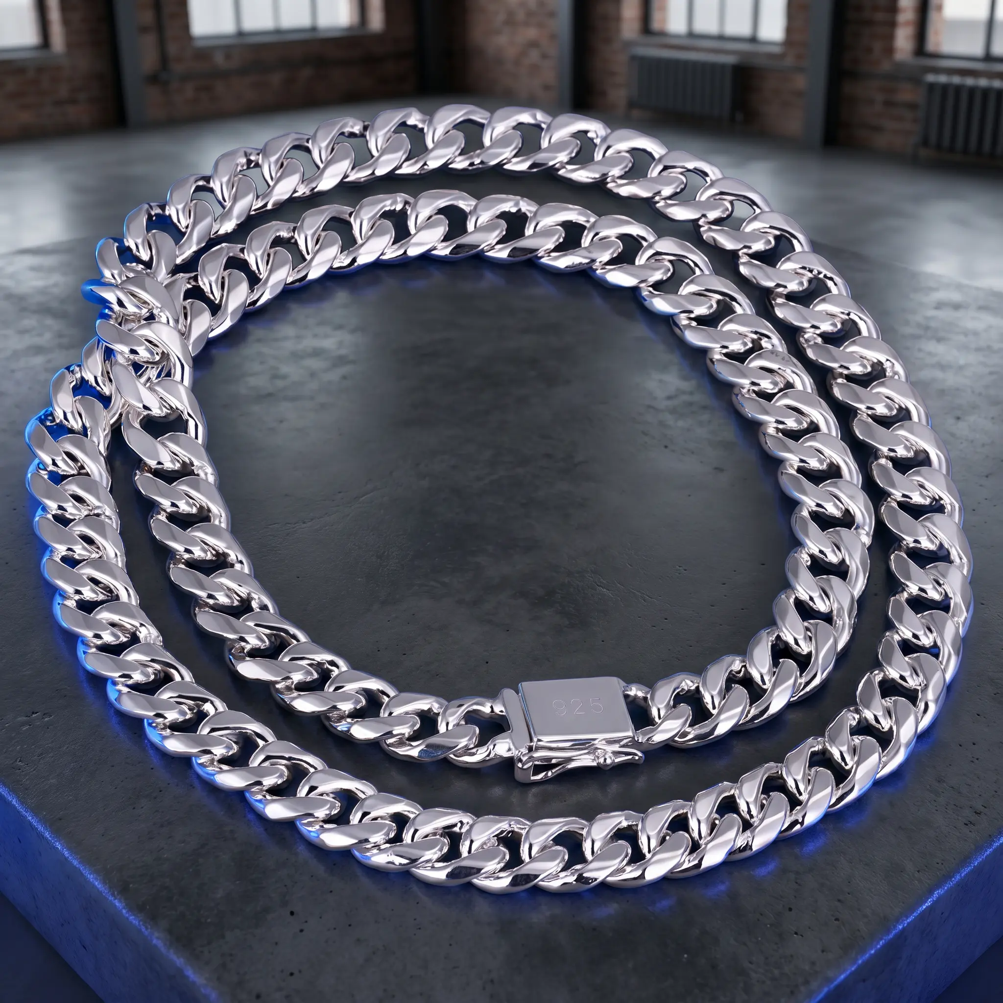 S925 Silver Cuban Curb Chain Necklace, 50cm/19.68in 10mm Diamond Cut Thick Chain & Link with Secure Square Box Clasp Double Snap Structure, Heavy Duty Daily Hip Hop Jewelry, Birthday/Anniversary Gift for Men, Multiple Length Options