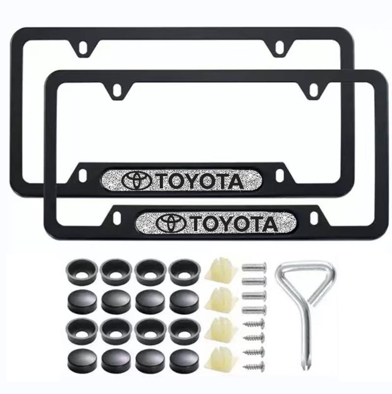 for Toyota（Customize your own logo） 2-Pack Premium Carbon Fiber License Plate Frame Durable Rust-Proof Aluminum Alloy Unisex Universal Holder with Screws & Diamond-Emblem Logo