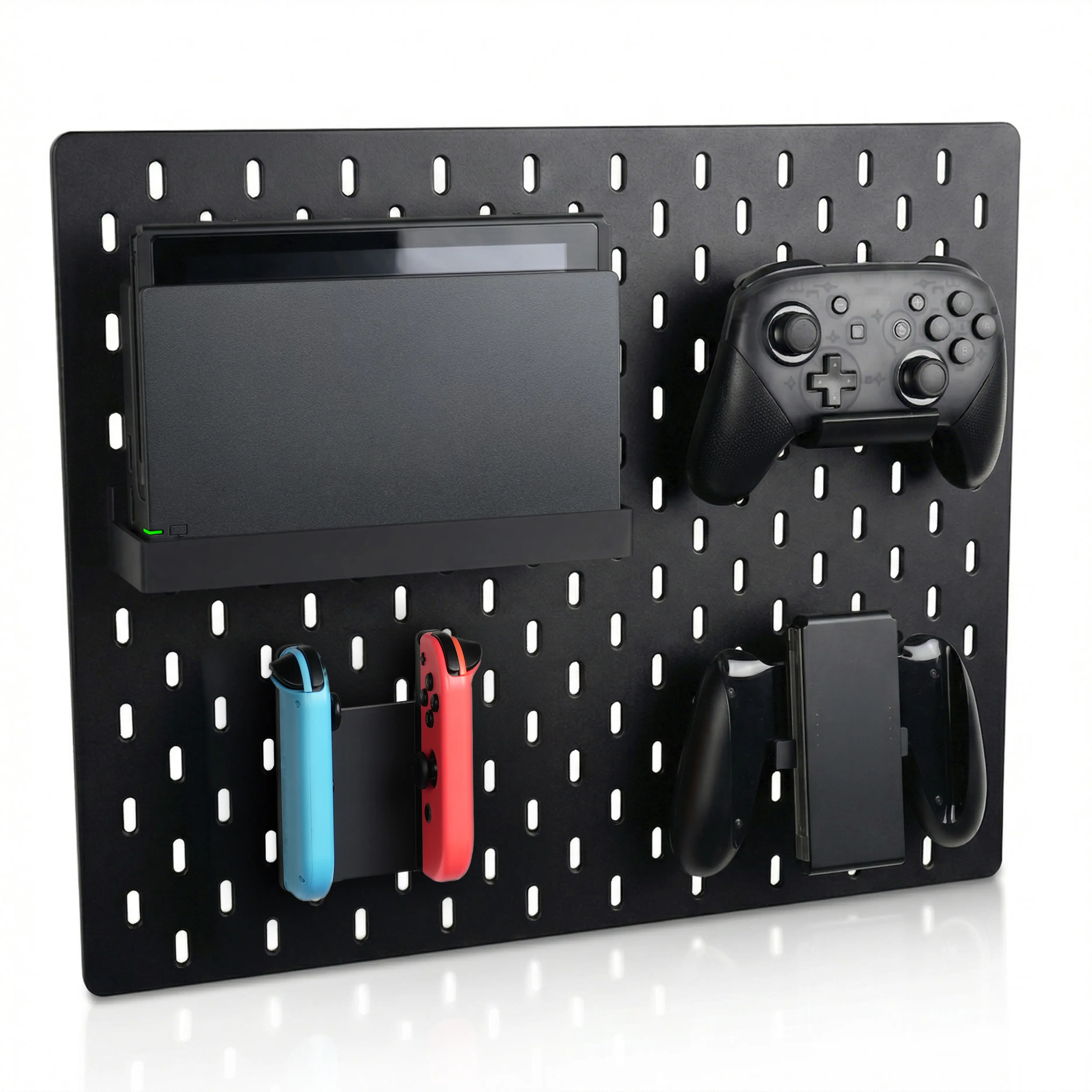 Pegboard Organizer for Nintendo Switch 1/OLED Compatible with IKEA SKADIS｜NS1 Dock Shelf, Gaming Pro Controller Holder, JoyCon Holder, JoyCon Grip Stand | 4pcs