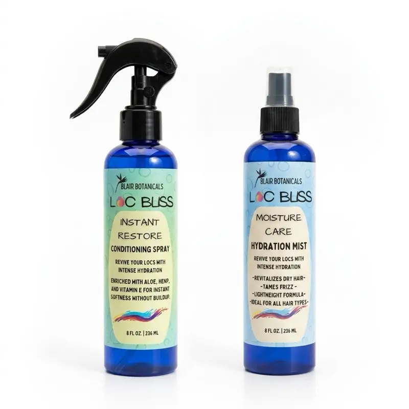 BLAIR BOTANICALS Loc Bliss Moisture Duo, Lightweight Haircare Set with Restore Conditioner Spray & Daily Hydration Mist to Moisturize Locs (2-Pack, 8oz), Moisturizer, Hydrate