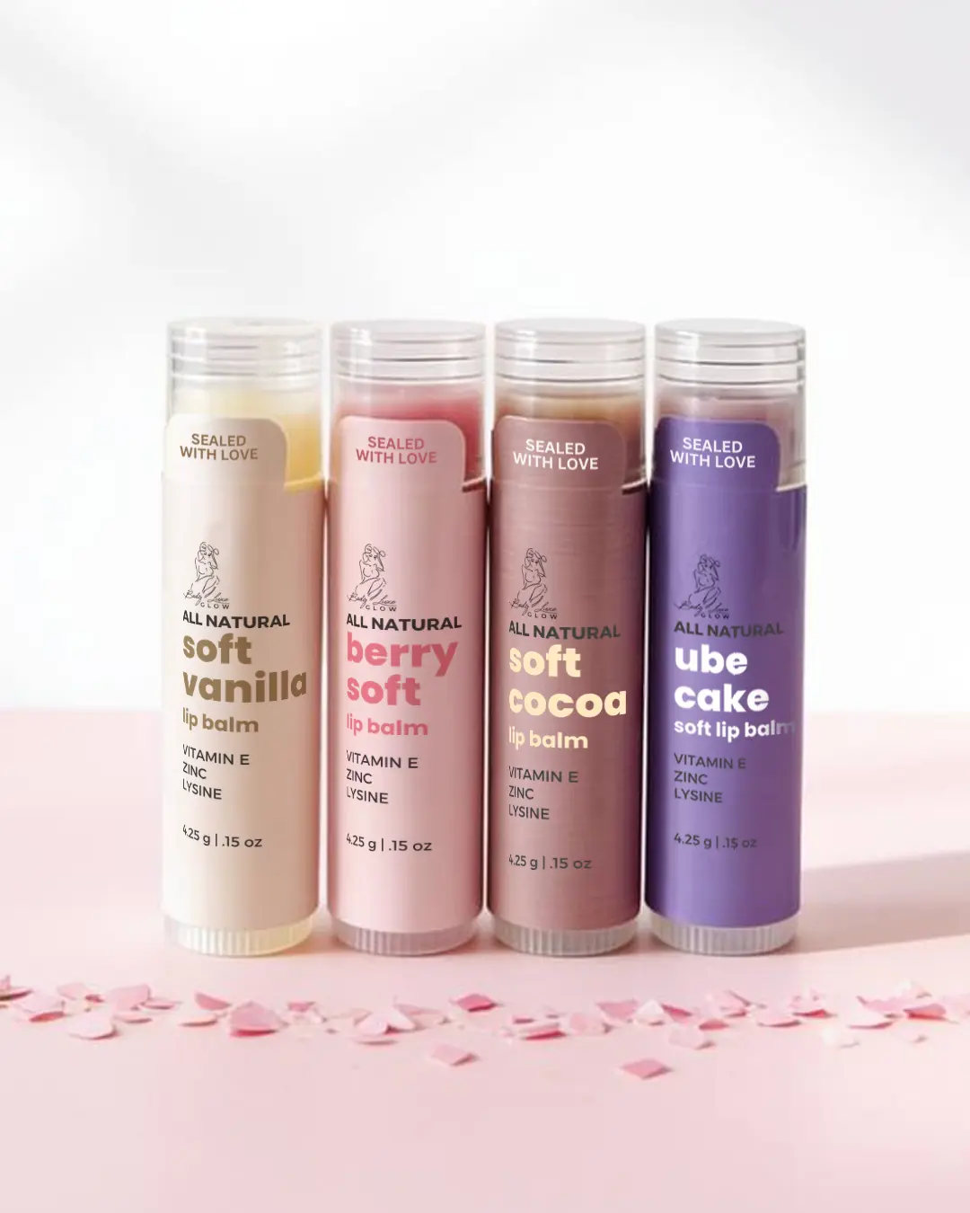 Sundae Quad Lip Balm – Ube Cake + Berry Soft + Soft Vanilla + Soft Cocoa (4-Pack) | All Natural Hydrating Lip Balm with Vitamin E, Zinc & Lysine