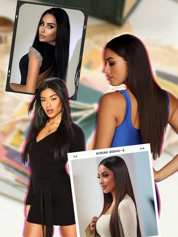 6 piece clip in hair extensions set long straight hair natural clip in hair extensions invisible hair clips soft natural for women heat resistant synthetic hair extensions Invisible Extension Hairpiece for daily and festive use