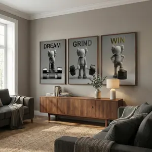 Decorative HypeBeast Kaws Motivational Designer Wall Art Poster Set Of 3, Kaws Style Hypebeast Decor, Arrtful Gym Decor Print, Kaws Figured