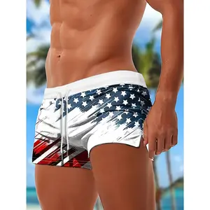 Men's Patriotic American Flag Print Swim Trunks - Red, White and Blue Rope Swim Shorts for Summer Beach and Poolside