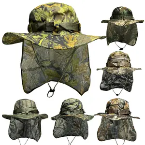 Summer Camouflage Boonie Hat, Wide Brim, Neck Flap, Fishing, Hunting