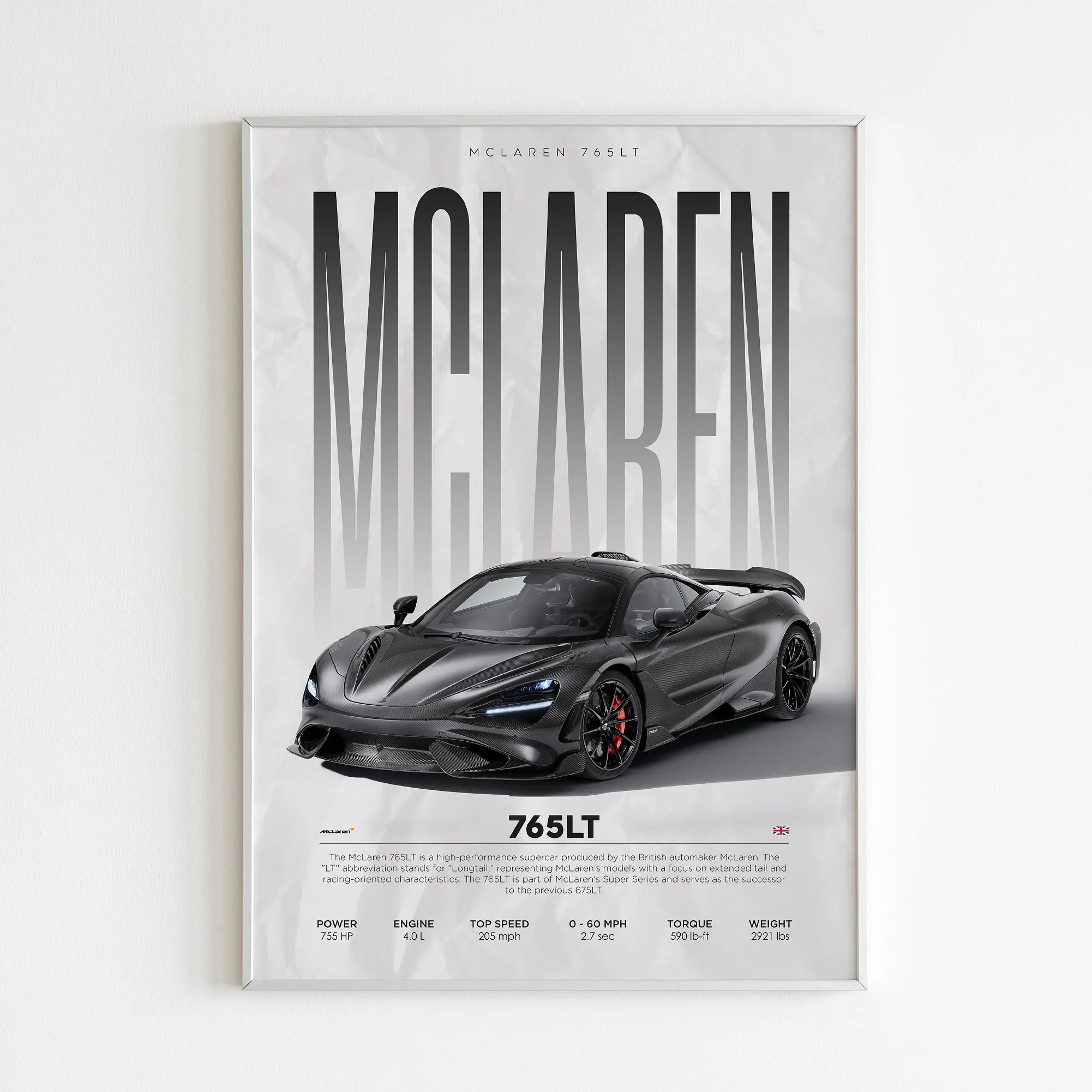 McLaren 765LT Poster | Hyper Car Poster | Super Car Print | Art Print | Poster | Home Decor | Wall Decor | Mclaren
