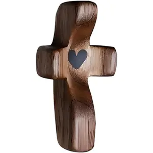 Cross My Heart/Encouragement Gift Wooden Pocket Stress Fidget Cross Wood Christian Religious Gift(Black 1pcs) baptism