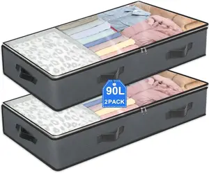 2-piece under bed storage bag 90L foldable closet container storage bag and under bed storage bog