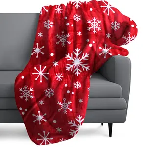 Christmas Throw Blanket for Stylish Warm Winter Cabin Throw - Red Snowflake Christmas Fleece Blanket Silky Soft, Plush, Warm & Lightweight  50” x 60