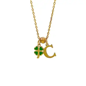Lucky Girl Charm Necklace | Initial Necklace | Four Leaf Clover | Hypoallergenic Jewelry | Abundance Jewelry