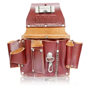 Leather Electrician Tool Pouch | 8 Pockets Tool Bag , Essential Work Apron , Tool Pouch , Pouch Bag For Men Contractor's work apron belt tool belt leather tool organizer adjustable tools Heavy Duty Industrial