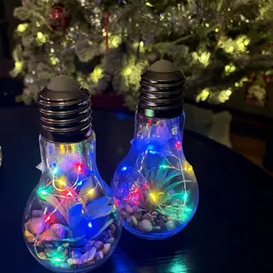 Handcrafted Edison Style Christmas Bulbs Decor Filled with Stones and Strings of LED Lights for Festive Home Decor