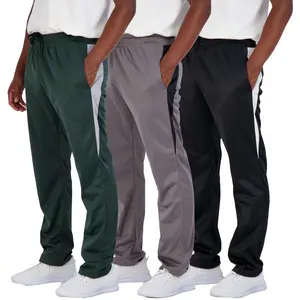 Real Essentials 3 Pack: Men's Active Athletic Casual Tricot Open Bottom Sweatpants with Pockets (Available In Big & Tall)