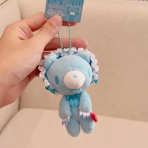 kawaii 10CM pink Bear Plush Toy Keychains Japanese Cute Stuffed Animal Lace Trim Pink Bear Plushie Doll Bag Accessories charm