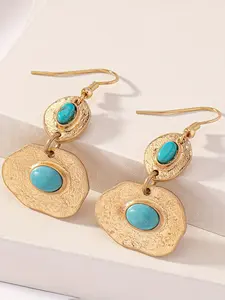 Bohemian Western Style Irregular Metal Turquoise Earrings for Women, Perfect for Vacation Parties Daily Wear, 1 Pair