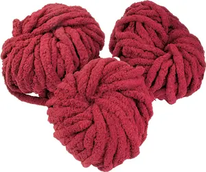 iDIY Chunky Yarn 3 Pack (24 Yards Each Skein) - Maroon - Fluffy Chenille Yarn Perfect for Soft Throw and Baby Blankets, Arm Knitting, Crocheting and DIY Crafts and Projects!