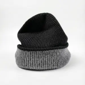 Premium Merino Wool Beanie - 100% Merino Wool Cloud Soft Feel High Elasticity Breathable Material Comfortable Fit 2 Side Black Gray Delicate Wash Only