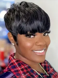 Chic Elegant Pixie Cut Straight Human Hair Wig for Women Full Machine Made Wig 150% Density 6 Inch