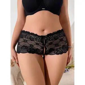 Women's Black Floral Lace High-Waisted Lingerie Panties - Stretchy, Sheer Lightweight Fabric, Feminine Underwear for Everyday Elegance