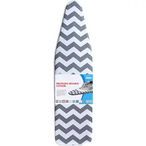 Ironing Board Cover and Pad - Standard Size 15x54 Padded Ironing Board Covers, Heat Reflective Coating, Thick Pads, Scorch & Stain Resistant Iron Board Cover with Padding Grey Chevron