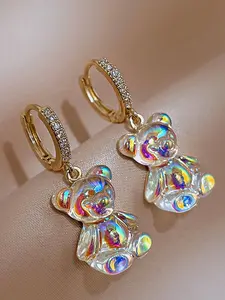 1 Pair Cute Bear Design Rhinestones Decor Dangle Earrings, Fashionable Earrings For Women, Girl's Temperament All-match Accessory