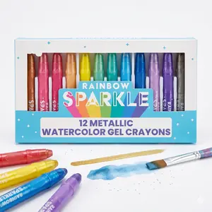 Rainbow Metallic Gel Crayons Set of 12 – Twistable Glitter Markers for Kids & Toddlers
