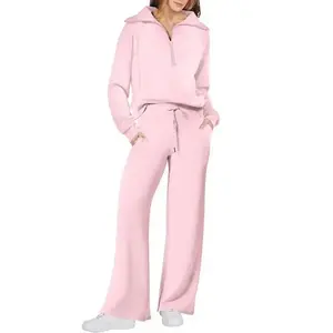 Women 2 Piece Outfits Sweatsuit Set 2024 Activewear Workout Fall Oversized Half Zip Sweatshirt Sweatpant Lounge Set Tracksuits