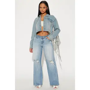 Always So Pressed Stretch Ripped Baggy Jeans - Medium Wash