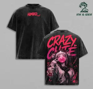 Himiko Toga Vintage Washed T-Shirt, Crazy Cute Yandere Anime Oversized Streetwear Tee, Heavy Cotton Dark Aesthetic Graphic Shirt, Retro Manga Unisex Top Gift for MHA Fans