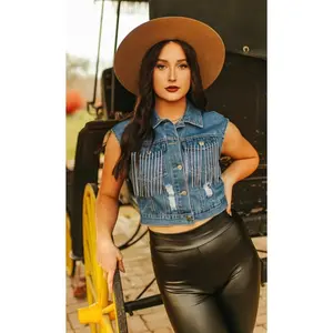 Plus size Fringe denim Vest
