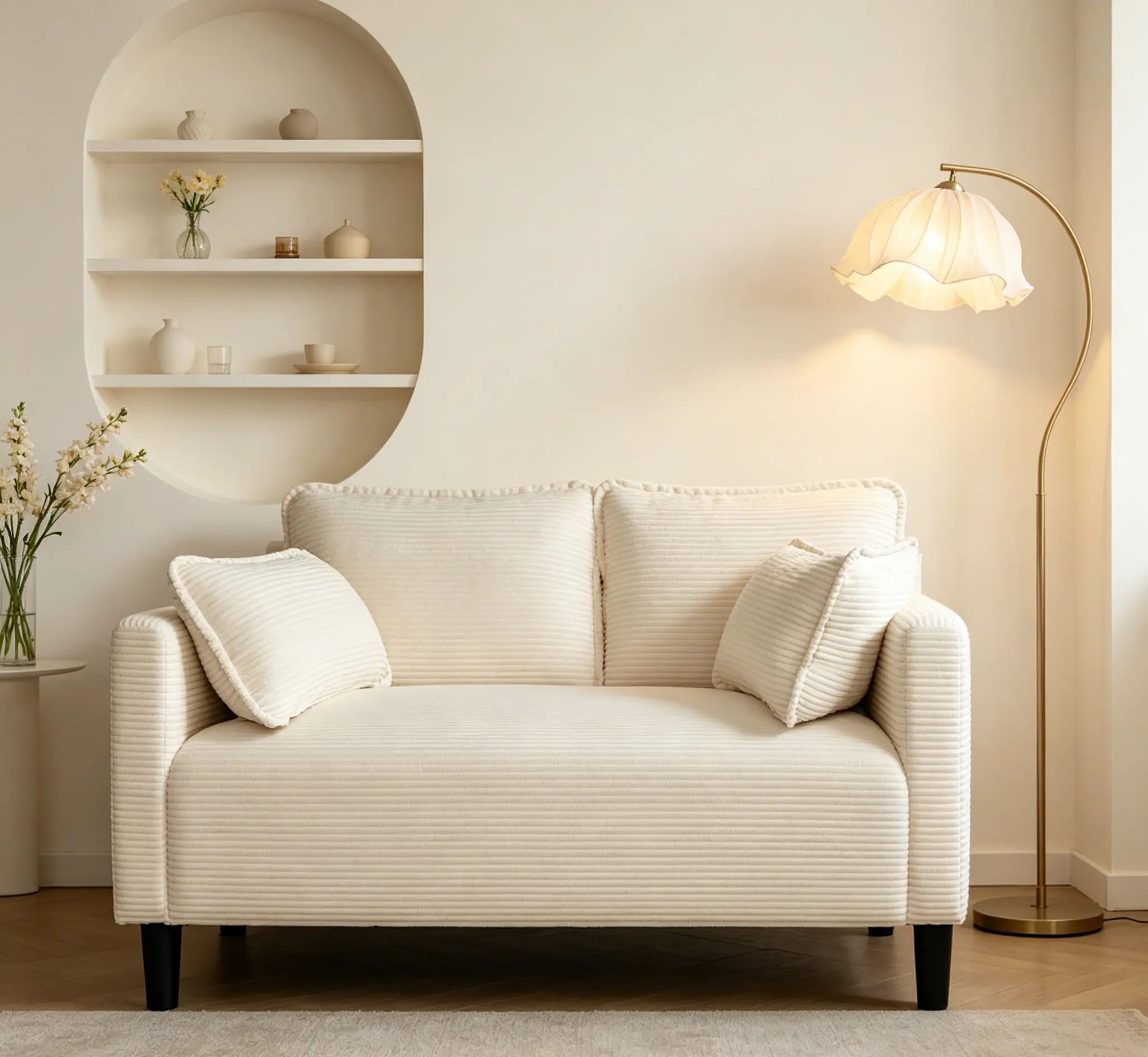 48" Corduroy Loveseat Couch - Cotton Upholstery, Vintage Aesthetic, 2 Seats, Stable 2-Person Use, Soft Cushions, Side Storage Pocket, Sturdy Composite Board, Solid Wood Frame, High-Rebound Sponge, Easy Assembly - Ideal for Living Room, Apartment