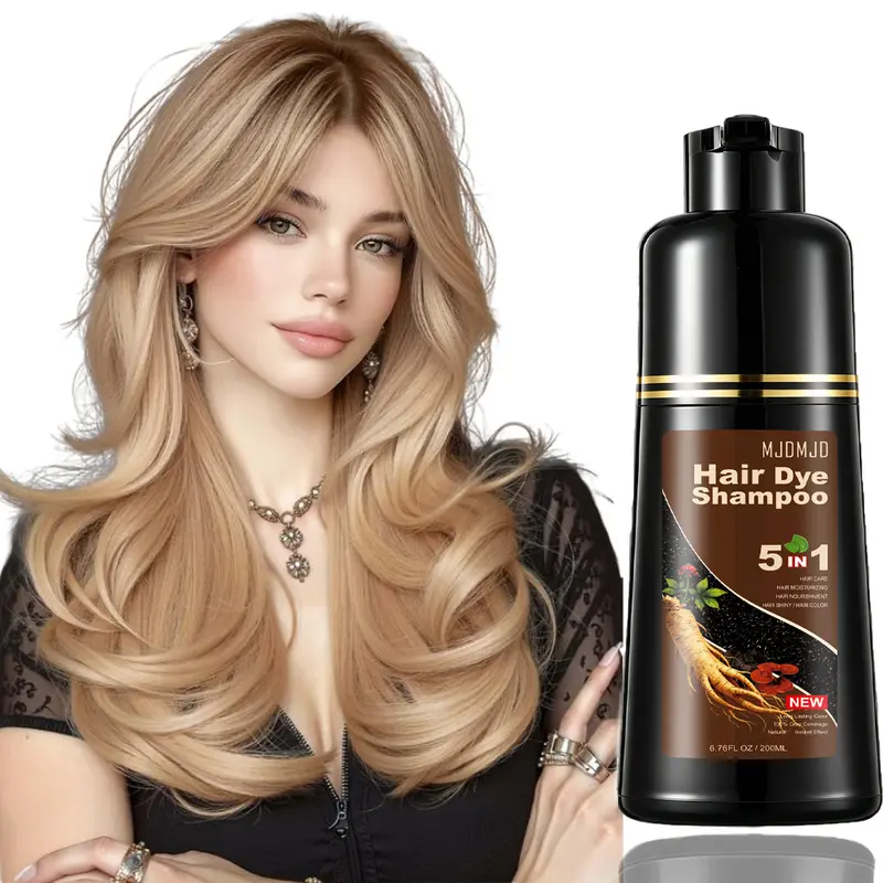 MJDMJD 5-in-1 Herbal Blonde Brown Hair Color Shampoo, 200ml Unisex Haircare for Gray Coverage & Color Transform, Long-Lasting (3-4 Weeks), Shiny Even Coverage, Professional Hair Dye