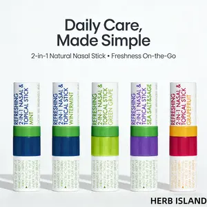 Herb Island 2 in 1 Nasal Stick Inhaler, Natural Eucalyptus&Peppermint Essential Oil Aromatherapy Sticks for Breathing, Fatigue Relief & Mental Clarity Aromatic Stress Healthcare