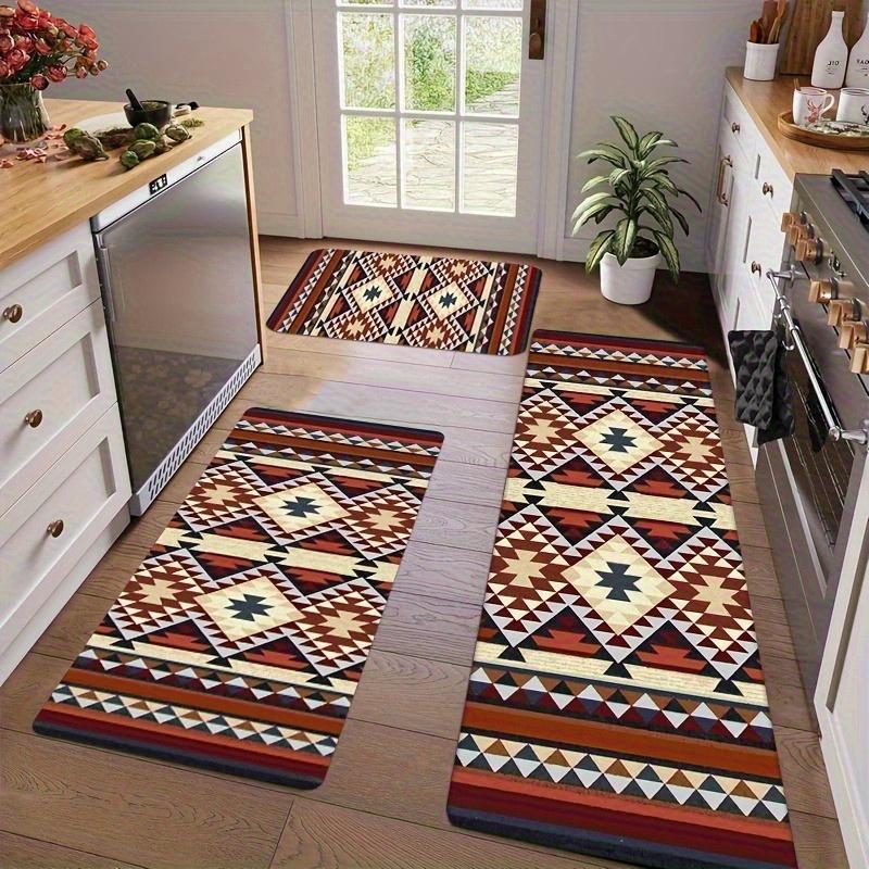 3-Piece Set Bohemian Kitchen Mat, Indian Indigenous Carpet, Totem Carpet, Kitchen Mat, Velvet Material, Suitable for Bedroom, Living Room, Dining Room, Kitchen, Bathroom, Entrance Carpet Mat