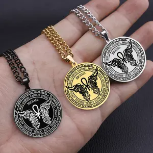 12 Archangels Necklace Stainless Steel Ankh Life Force Sacred Winged Pendant