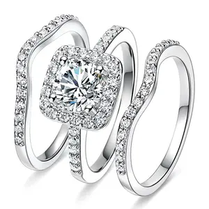 3Pcs AA Cubic Zircon Set Rings Women for Wedding Engagement Luxury Silver Color High-quality Female Rings Trendy Jewelry