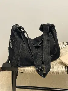 Simple retro denim large-capacity bag for women, fashionable new casual crossbody shoulder bag for daily commuting tote bag