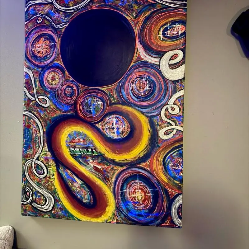 "Heat Trace" Large Abstract Painting Acrylic on Canvas 48"x32"x1.5" Gloss Sealed UV Reactive Ready to Hang Original Art Statement Piece Wall Decor