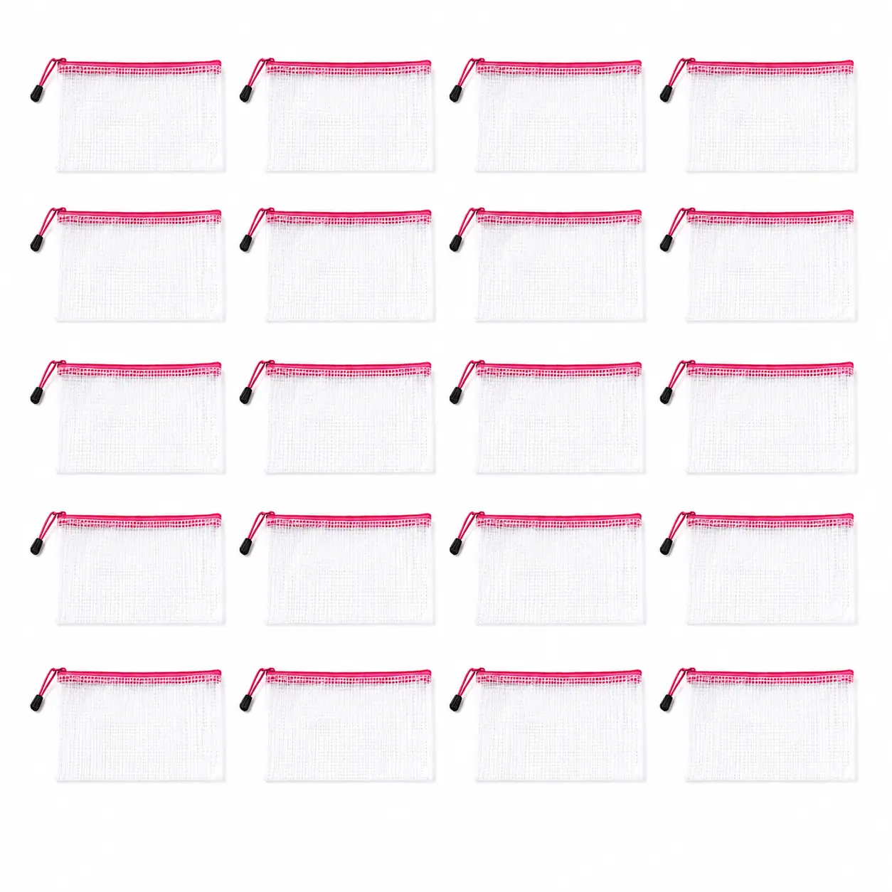 20PCS A4 Mesh Zipper Bags, Waterproof Document Pouches with Smooth Zipper Closure for Office, School, Travel Organization & File Storage, Pink