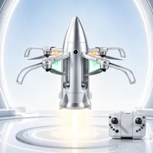 Remote Control Rocket Drone for Kids, Dragon StarShip, LED Light Up Flying Toy with Auto Hover, Spray Mist, Controller and Refill Bottle